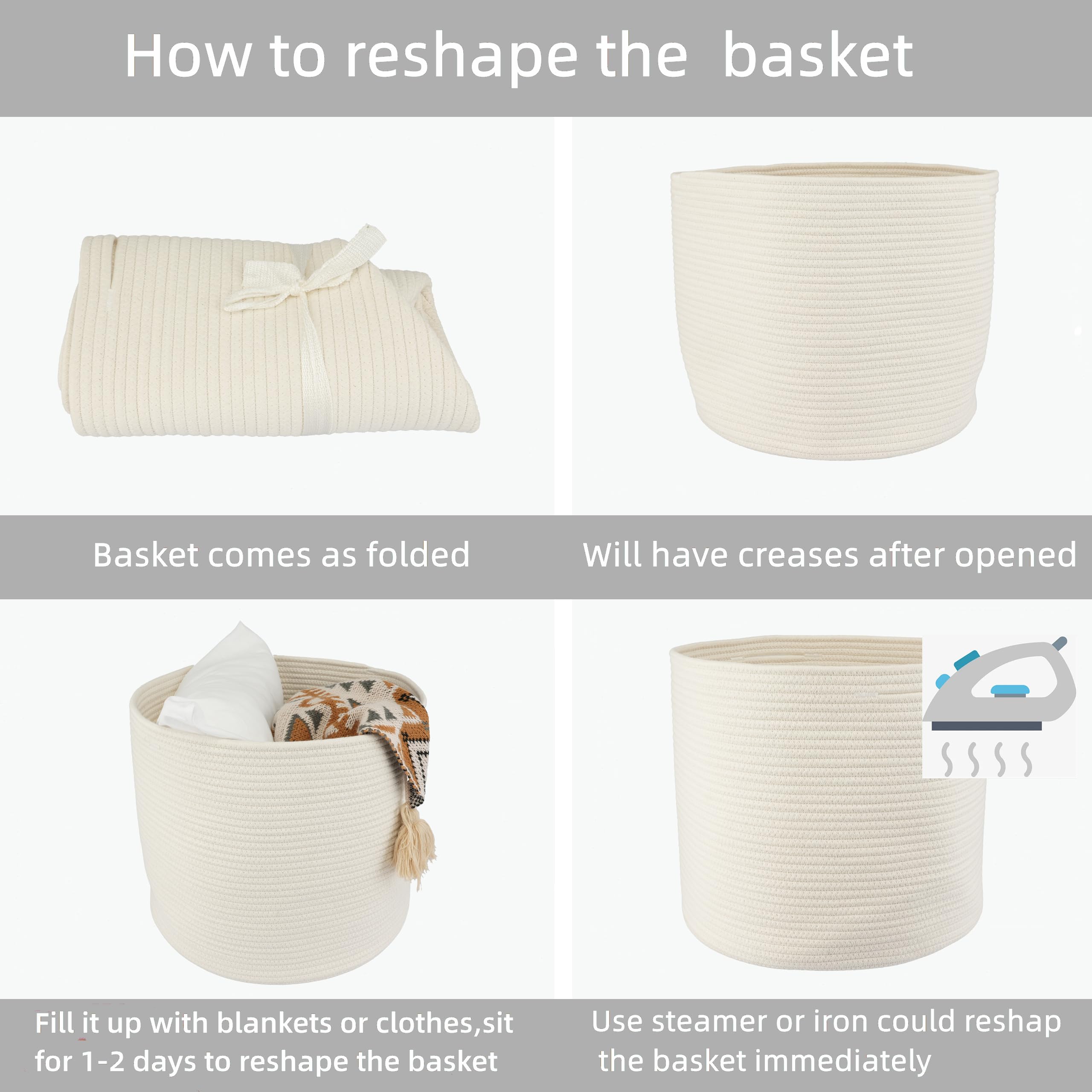 XUANGUO cotton rope basket folds flat for storage and reshapes after filling