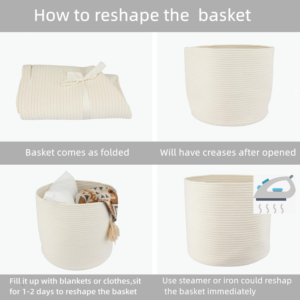 XUANGUO cotton rope basket folds flat for storage and reshapes after filling