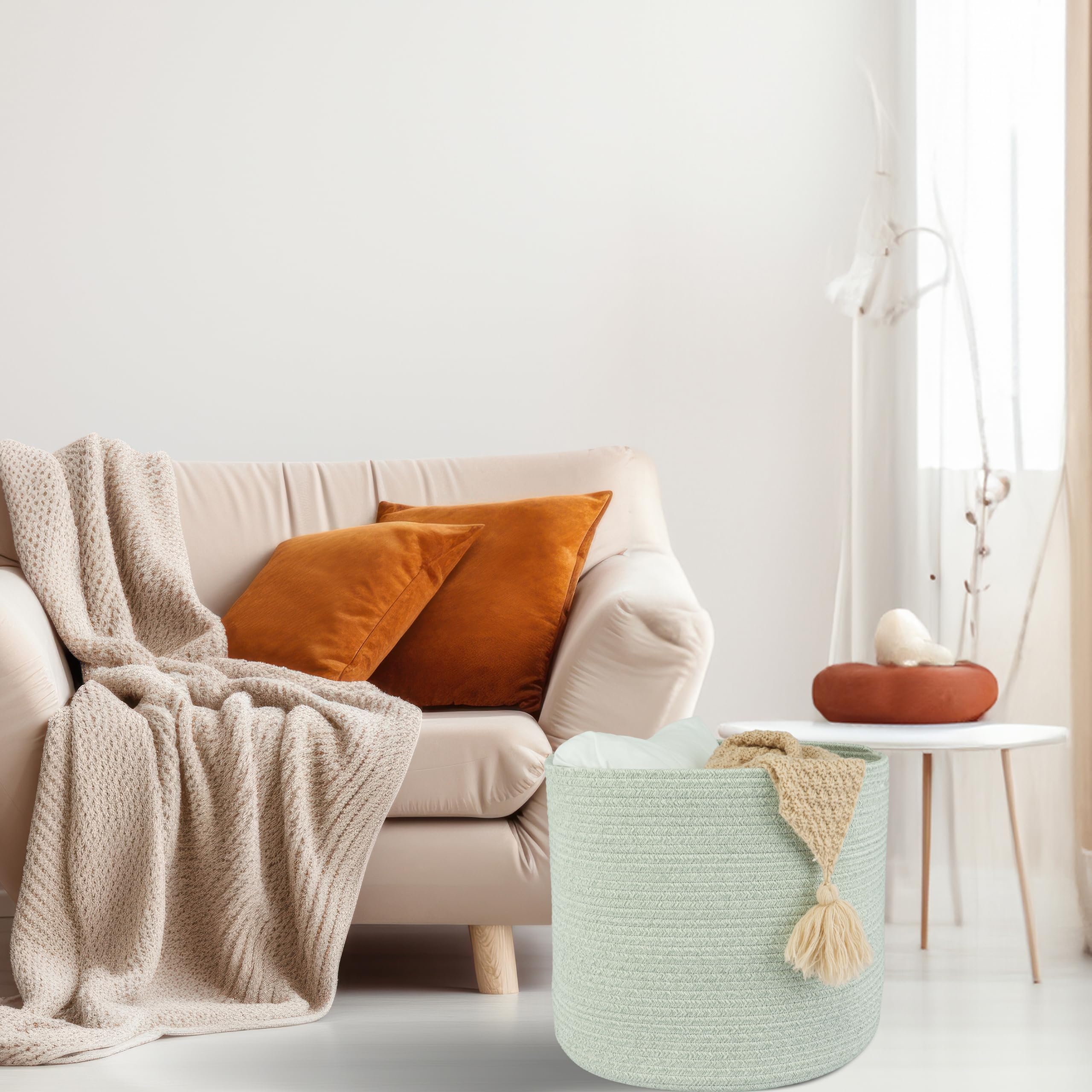 XUANGUO cotton rope basket hidden-handles easy to move