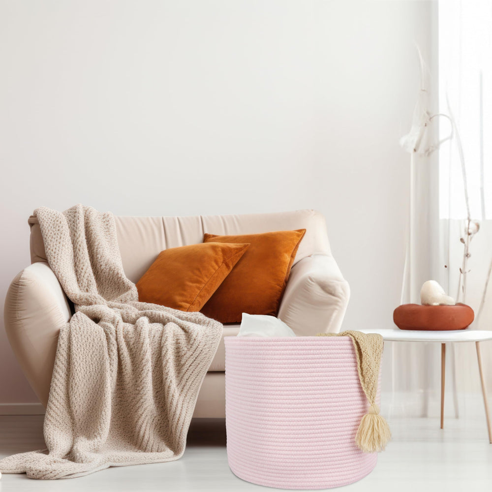 XUANGUO Cotton Rope Basket hidden-handles enables easy moving between rooms.