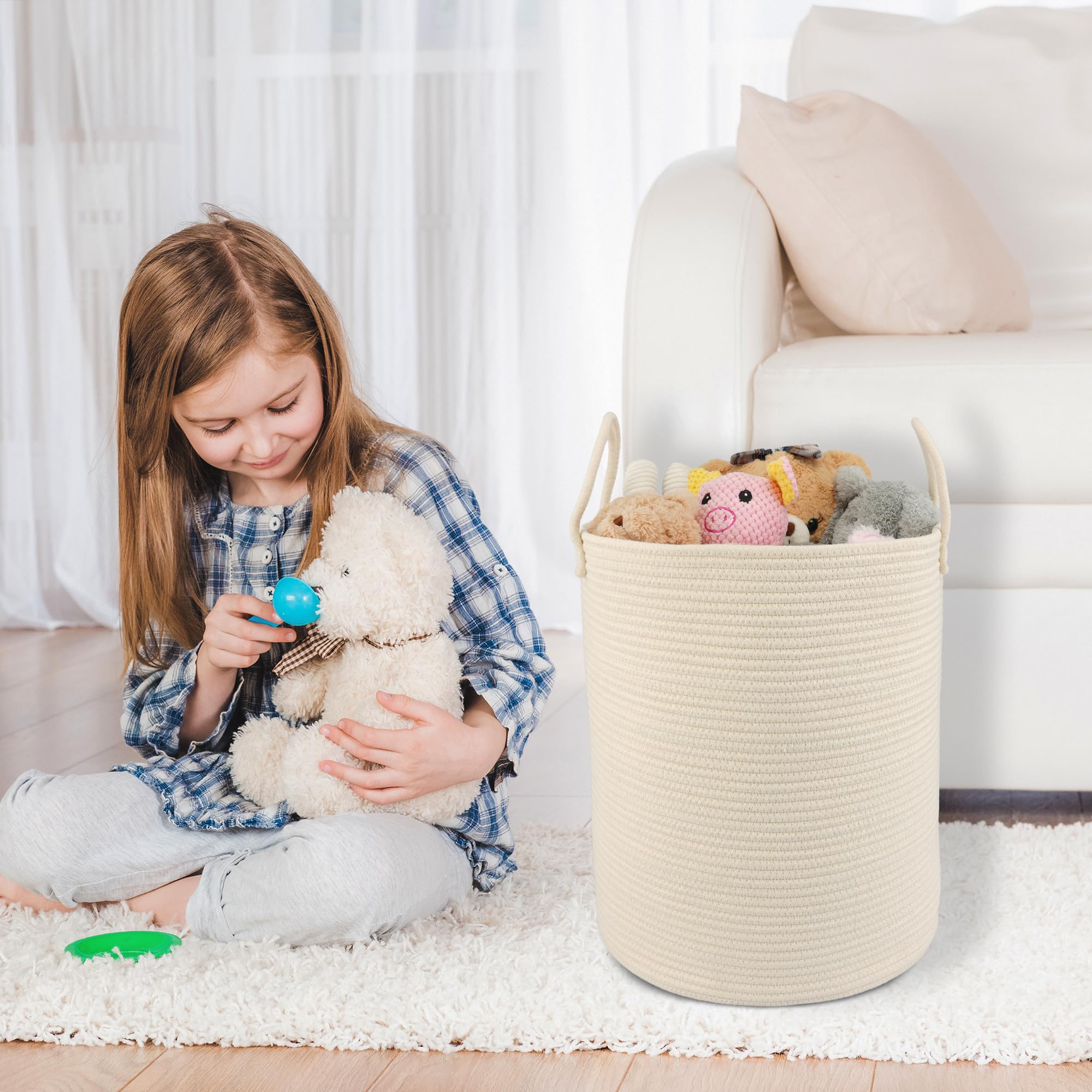 XUANGUO round rope basket in living room complements decor while tidying.