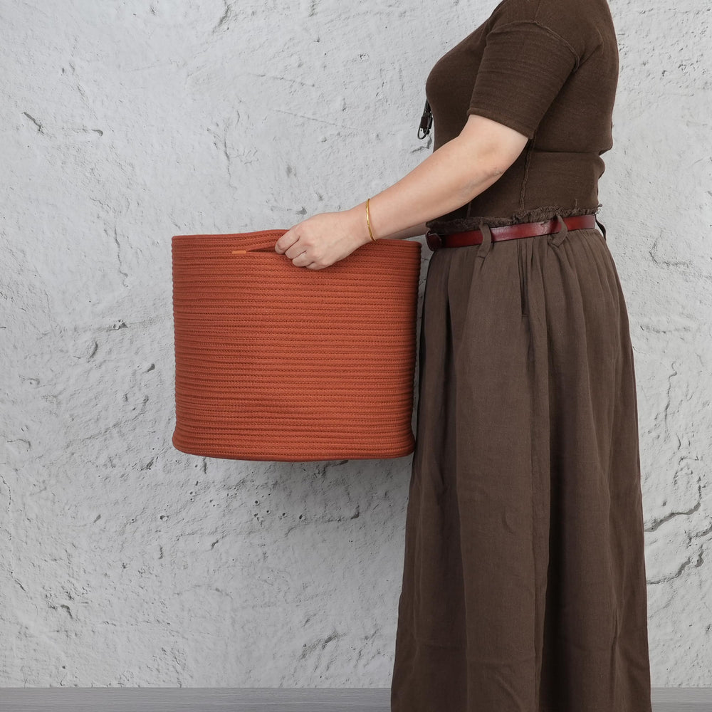 XUANGUO cotton rope basket with hidden handles; easy to move between spaces.