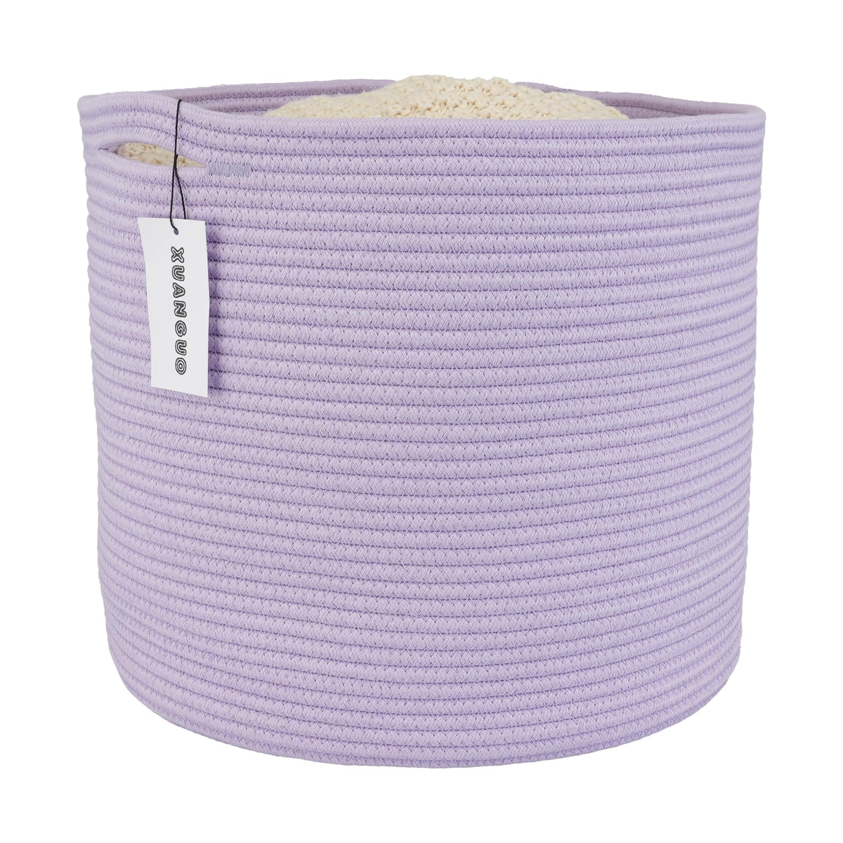 XUANGUO cotton rope basket for nursery round organizes baby essentials with soft storage.