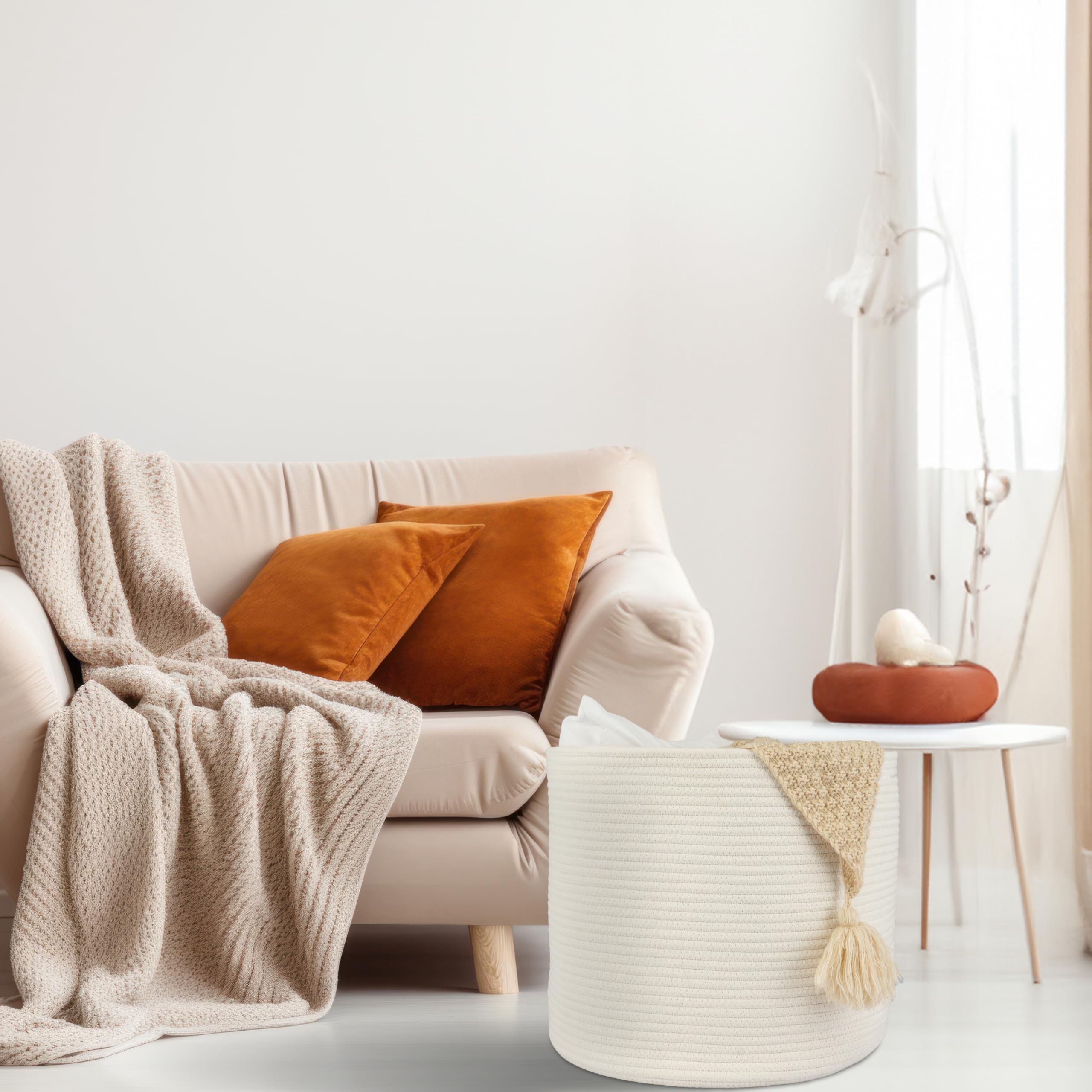 XUANGUO cotton rope basket soft cotton rope texture adds cozy feel to any room