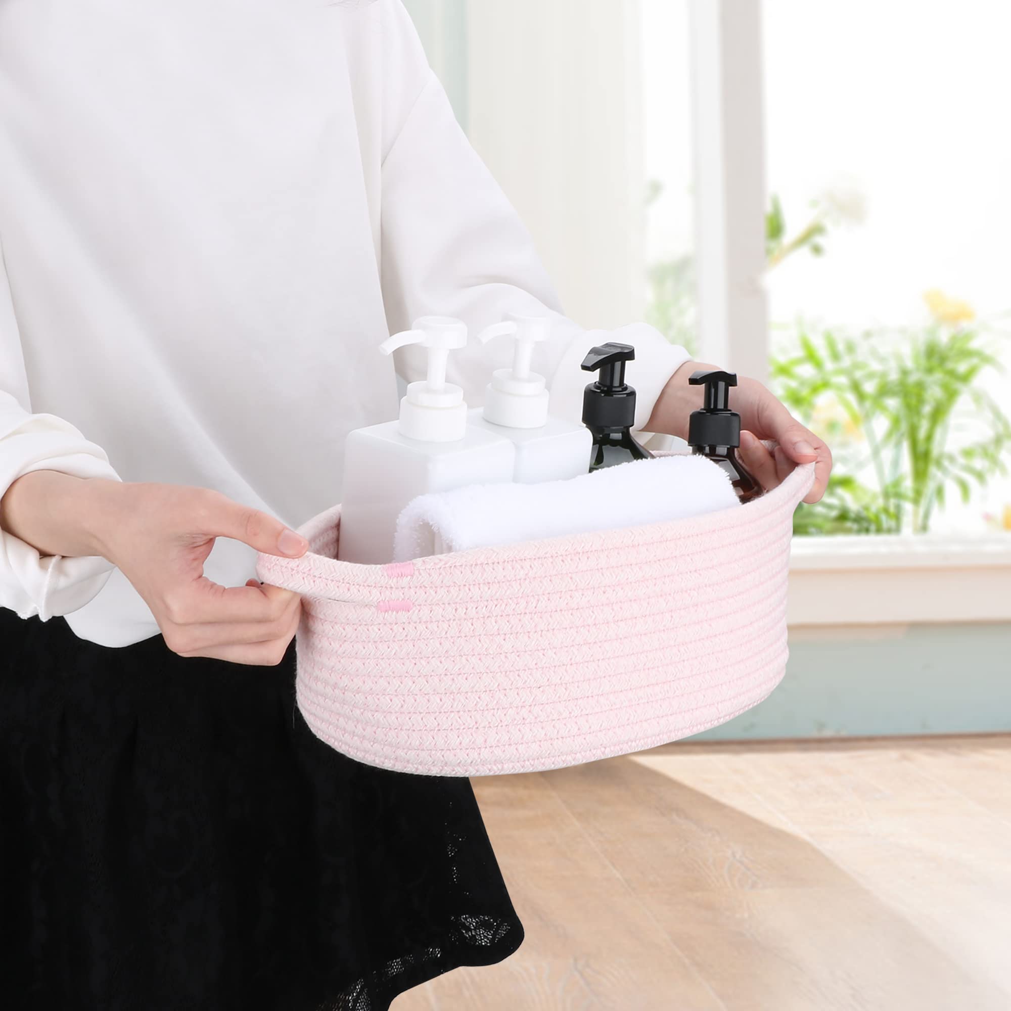 XUANGUO cotton rope basket used for toy storage on a shelf.