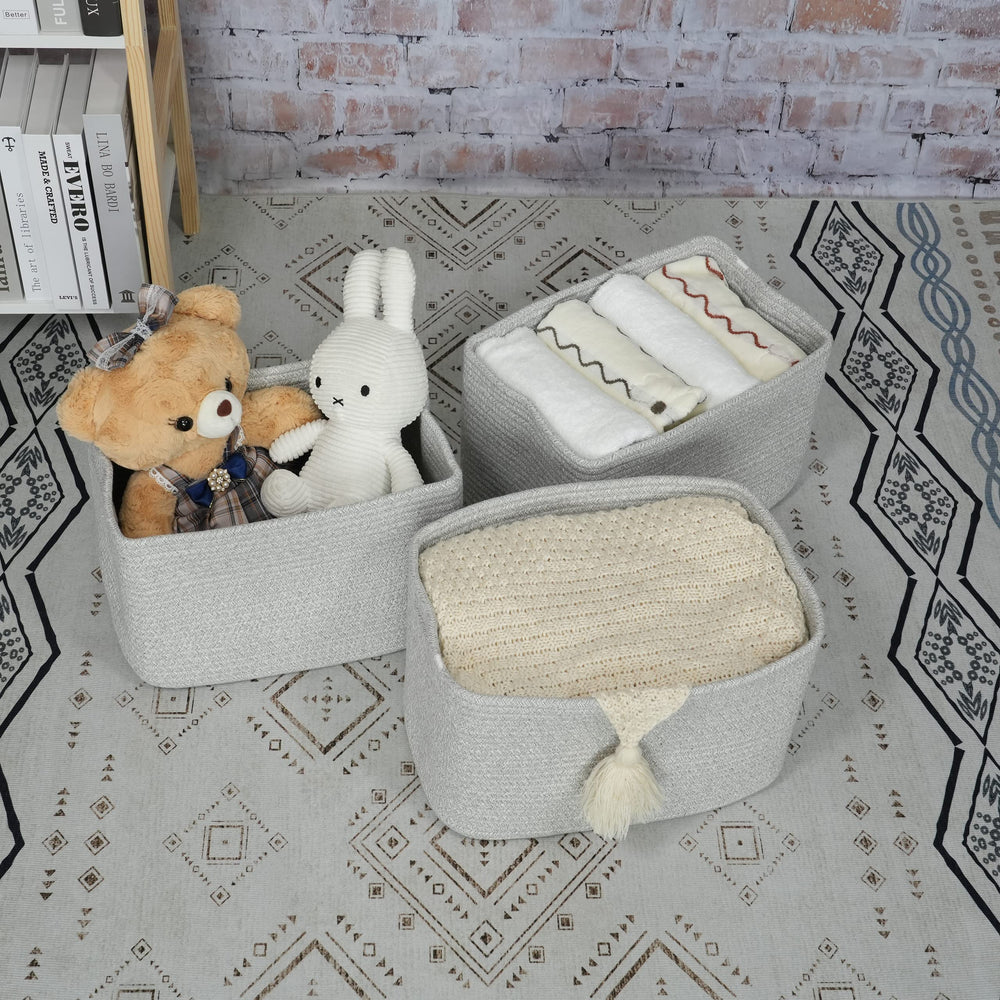 XUANGUO foldable cotton rope basket stores flat when not in use.
