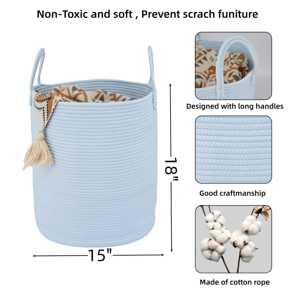 XUANGUO tall rope bin in light blue beside bed for tidy blankets