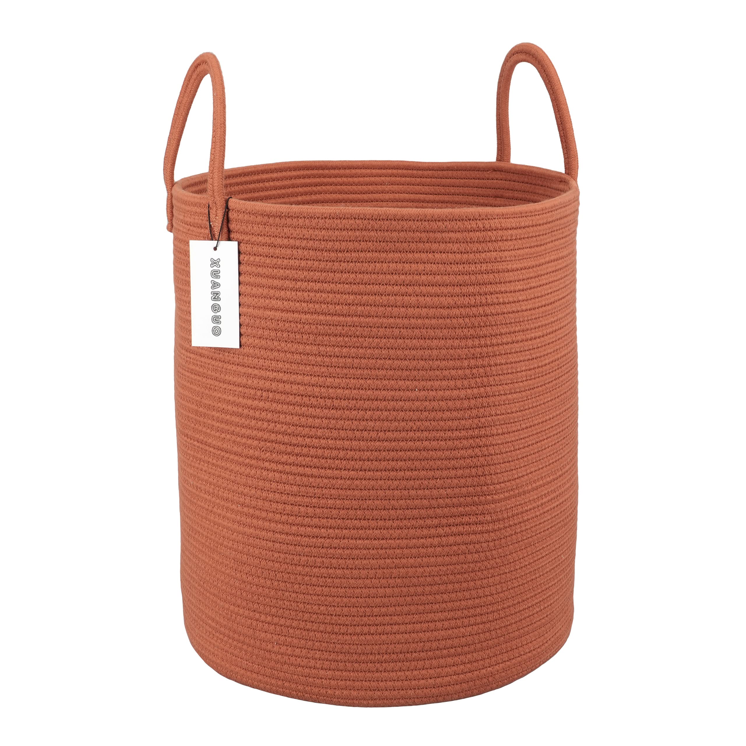 XUANGUO cotton rope laundry basket shows ample capacity and easy-to-grab handles.