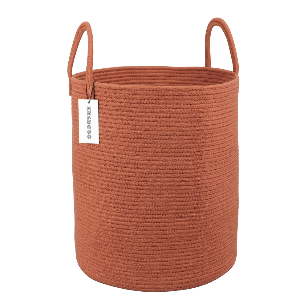 XUANGUO cotton rope laundry basket shows ample capacity and easy-to-grab handles.