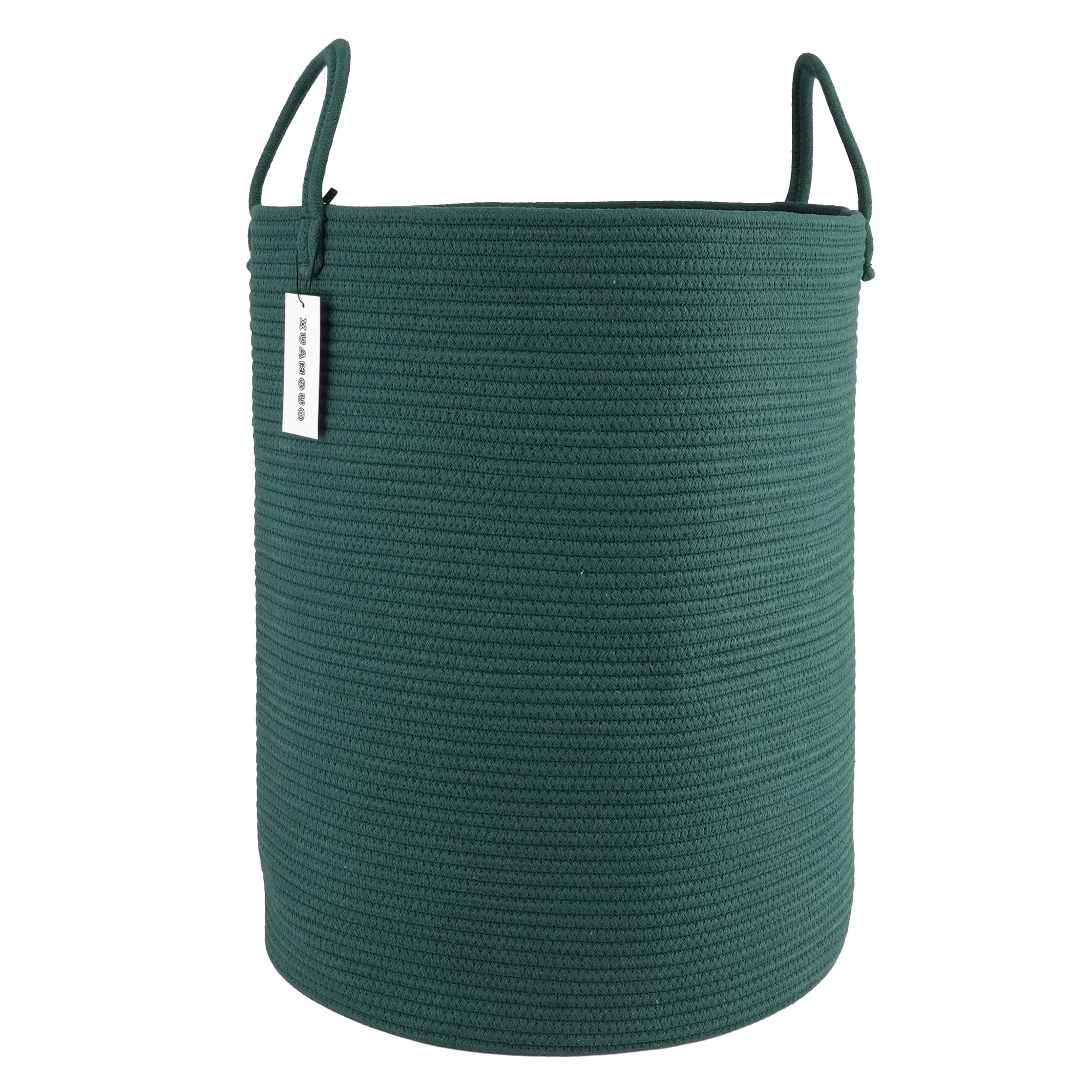 XUANGUO cotton rope laundry basket 16D 22H front view for versatile laundry and blanket storage.