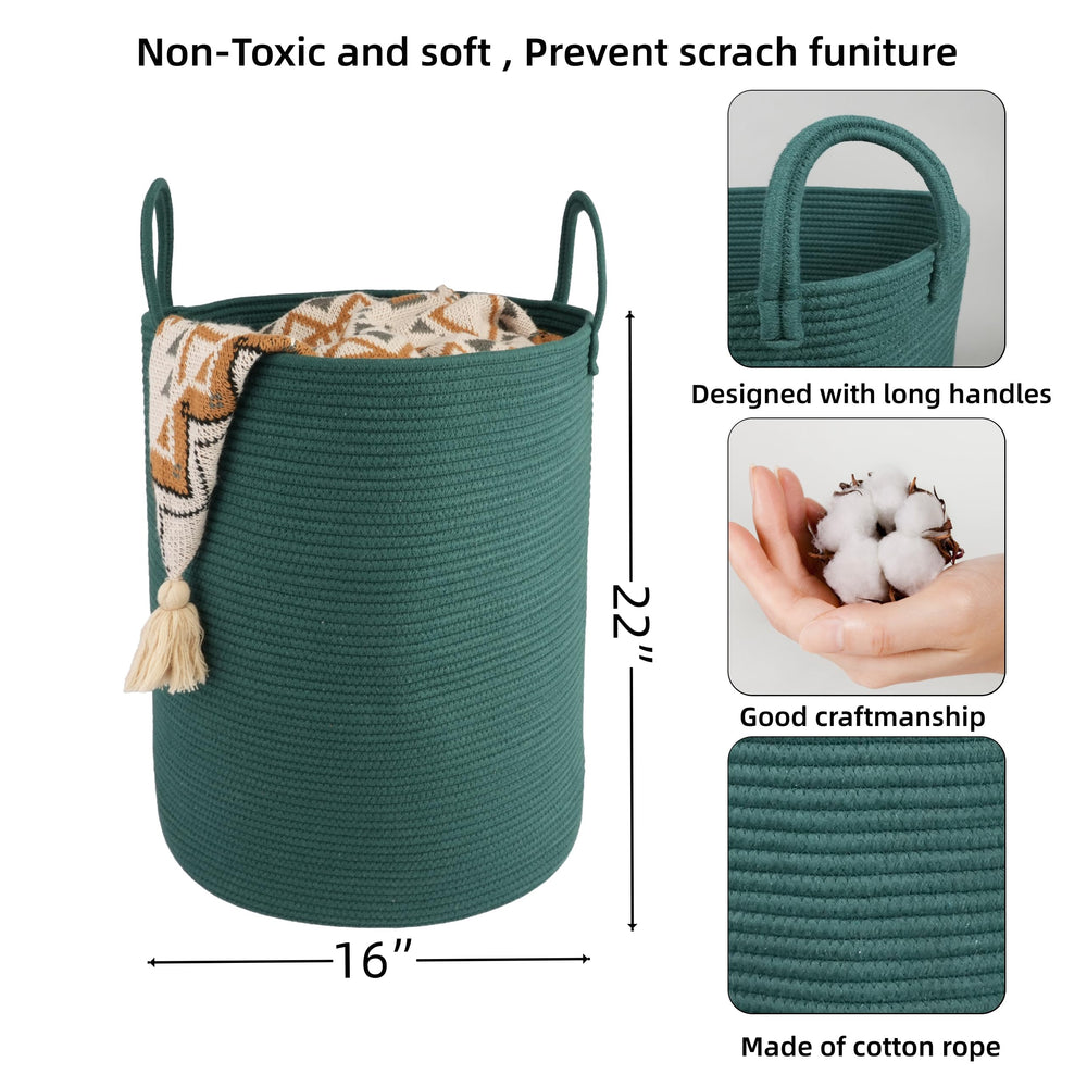XUANGUO cotton rope laundry basket side view with handles for easy transport and reorganization.