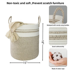 XUANGUO cotton rope laundry basket tall 18-inch height for ample storage.
