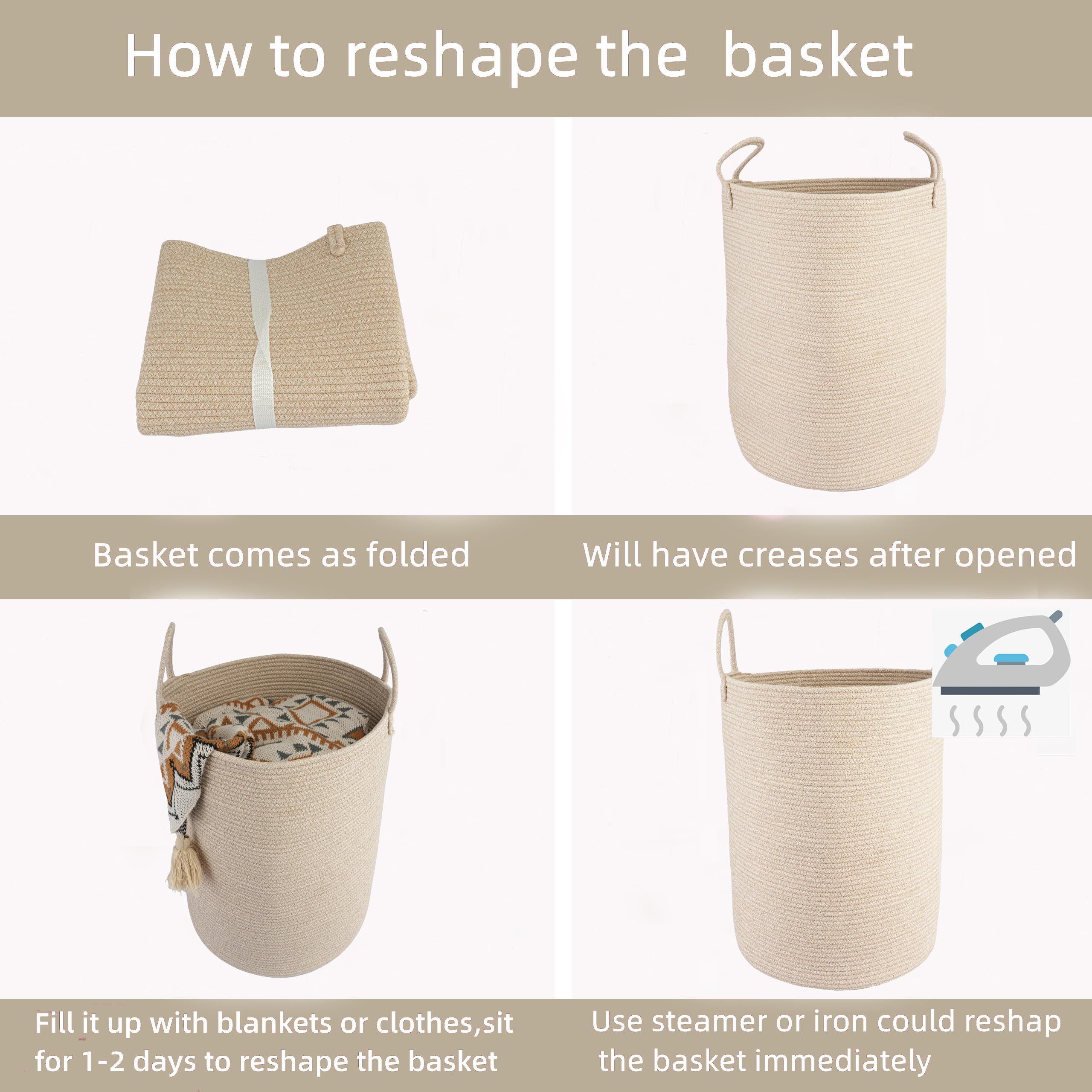 XUANGUO care-wash rope basket is machine washable and dries flat.