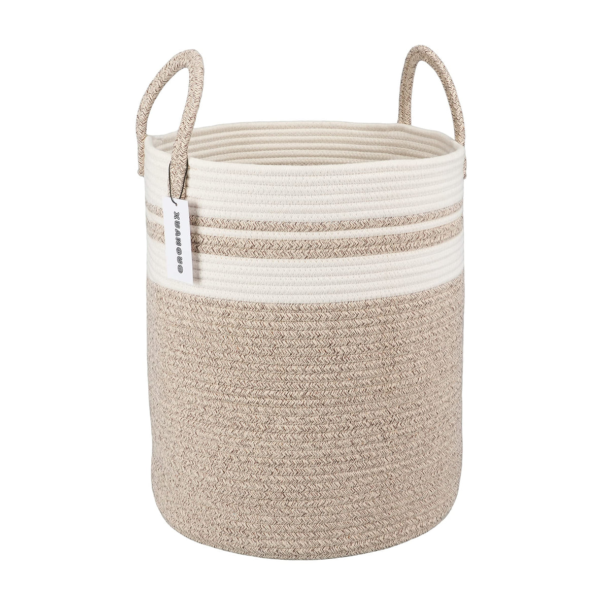 XUANGUO cotton rope laundry basket folded for compact storage.