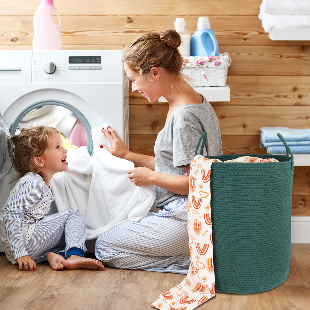 XUANGUO cotton rope laundry basket folded-compact for space-saving storage.