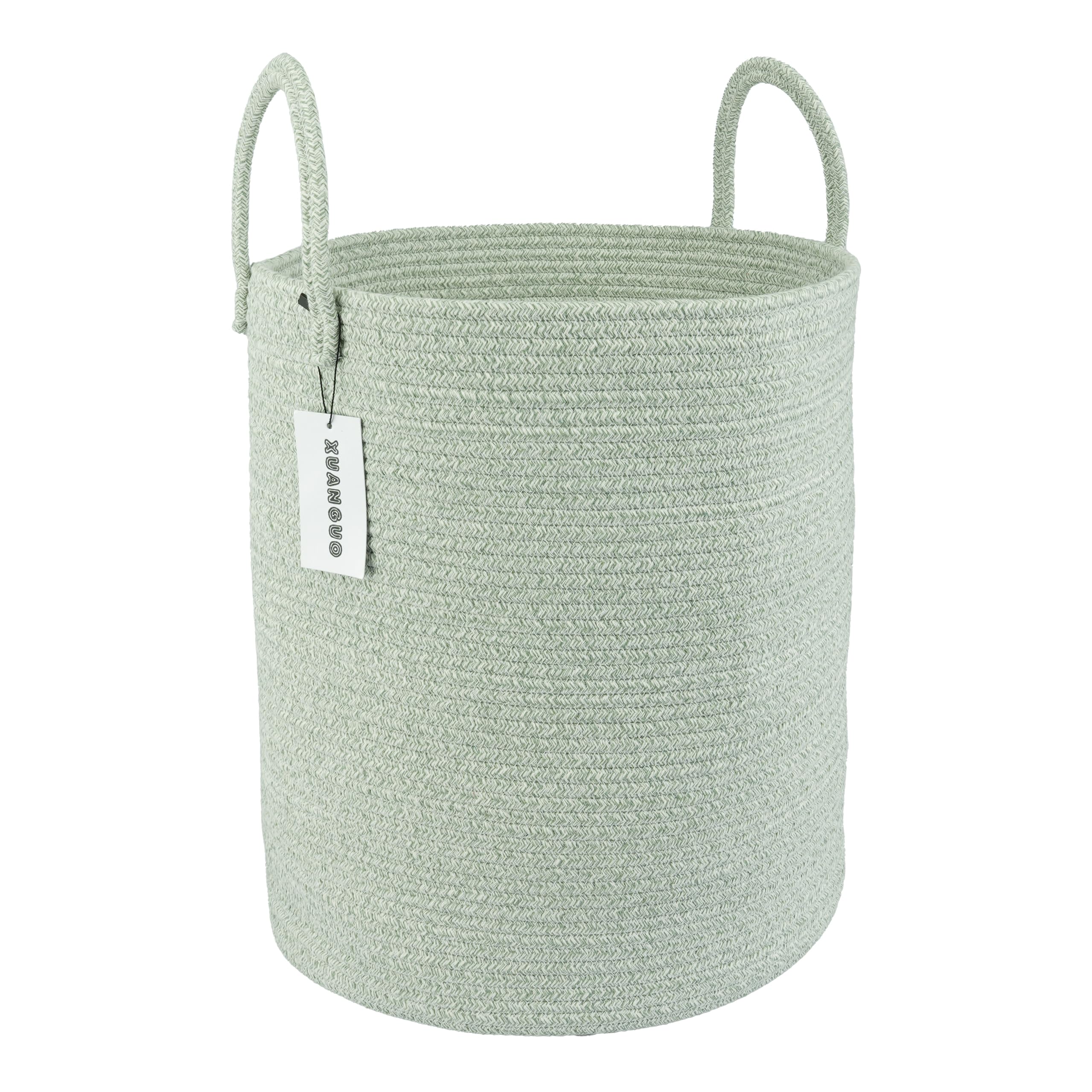 XUANGUO cotton rope laundry basket front view in green for tidy laundry and stylish storage