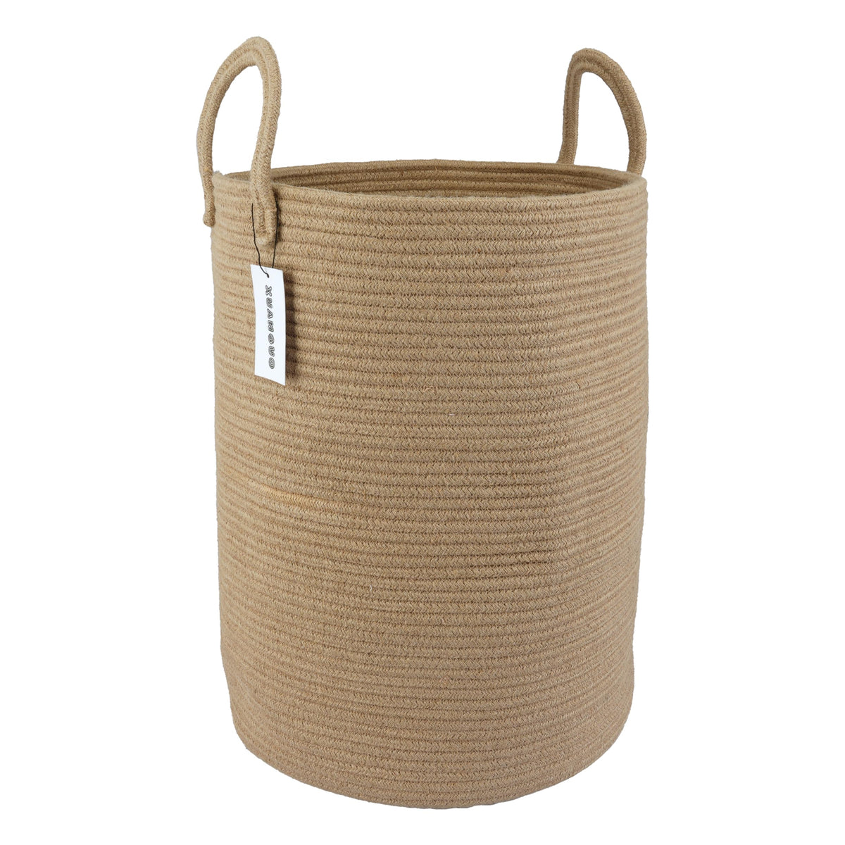 XUANGUO cotton rope laundry basket front view with sturdy handles for easy transport.
