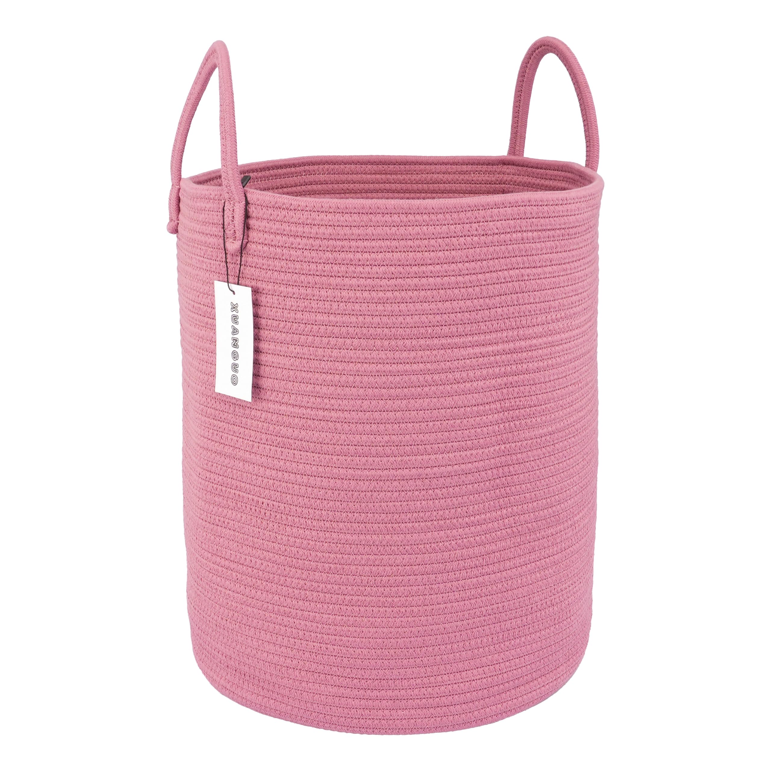 XUANGUO grape purple cotton rope laundry basket with handles for easy laundry transport.