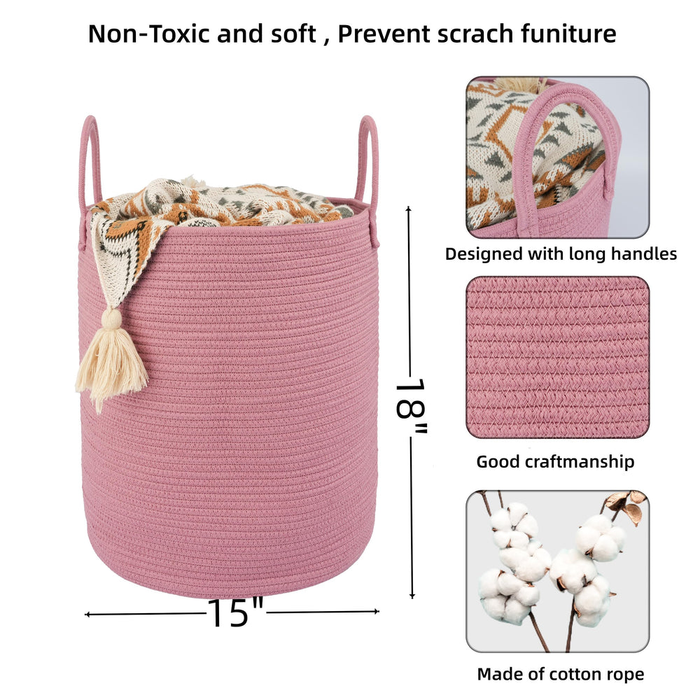 XUANGUO tall rope basket in grape purple ideal blanket storage.