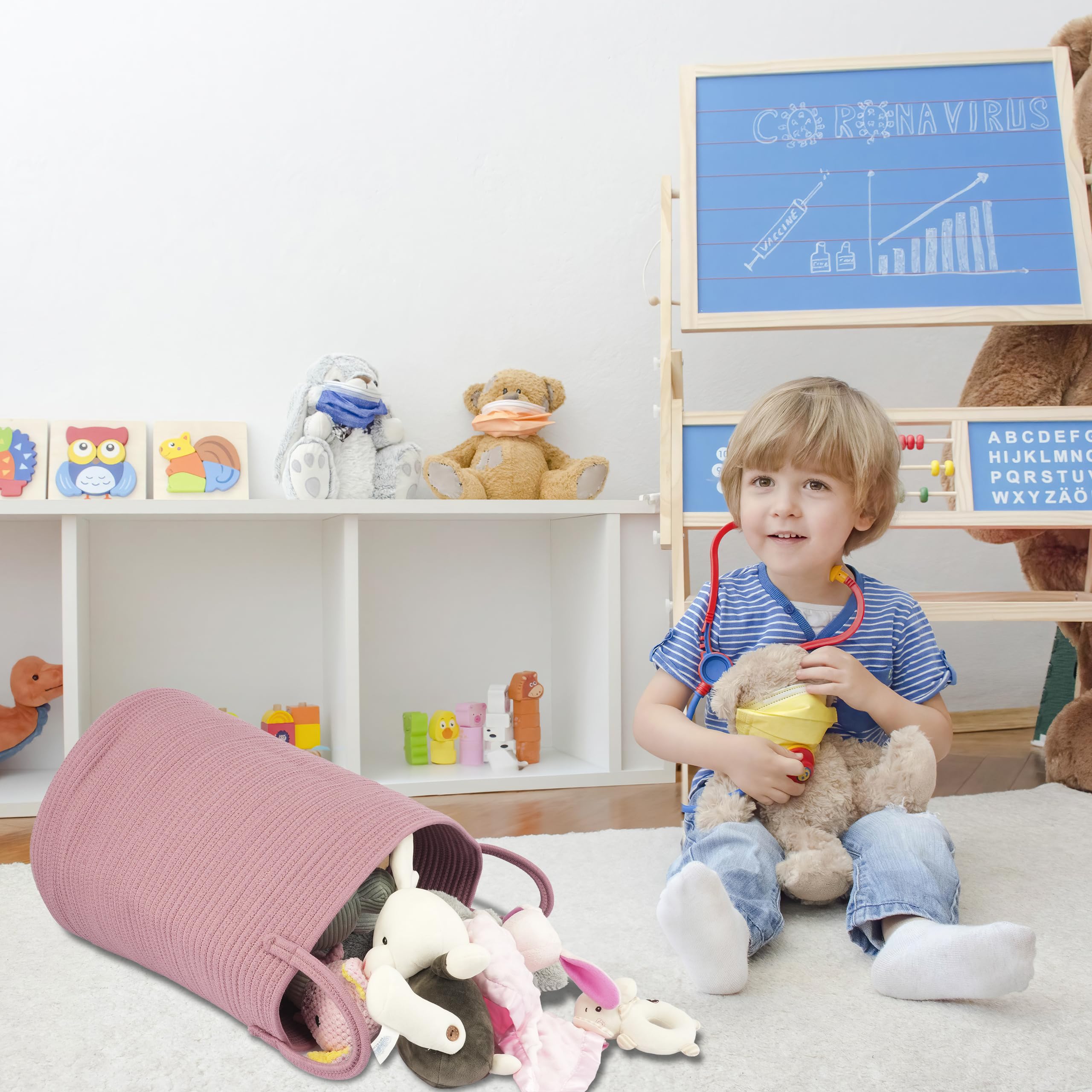 XUANGUO grape purple rope basket shown in living room for toy storage