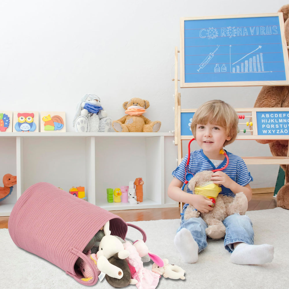 XUANGUO grape purple rope basket shown in living room for toy storage