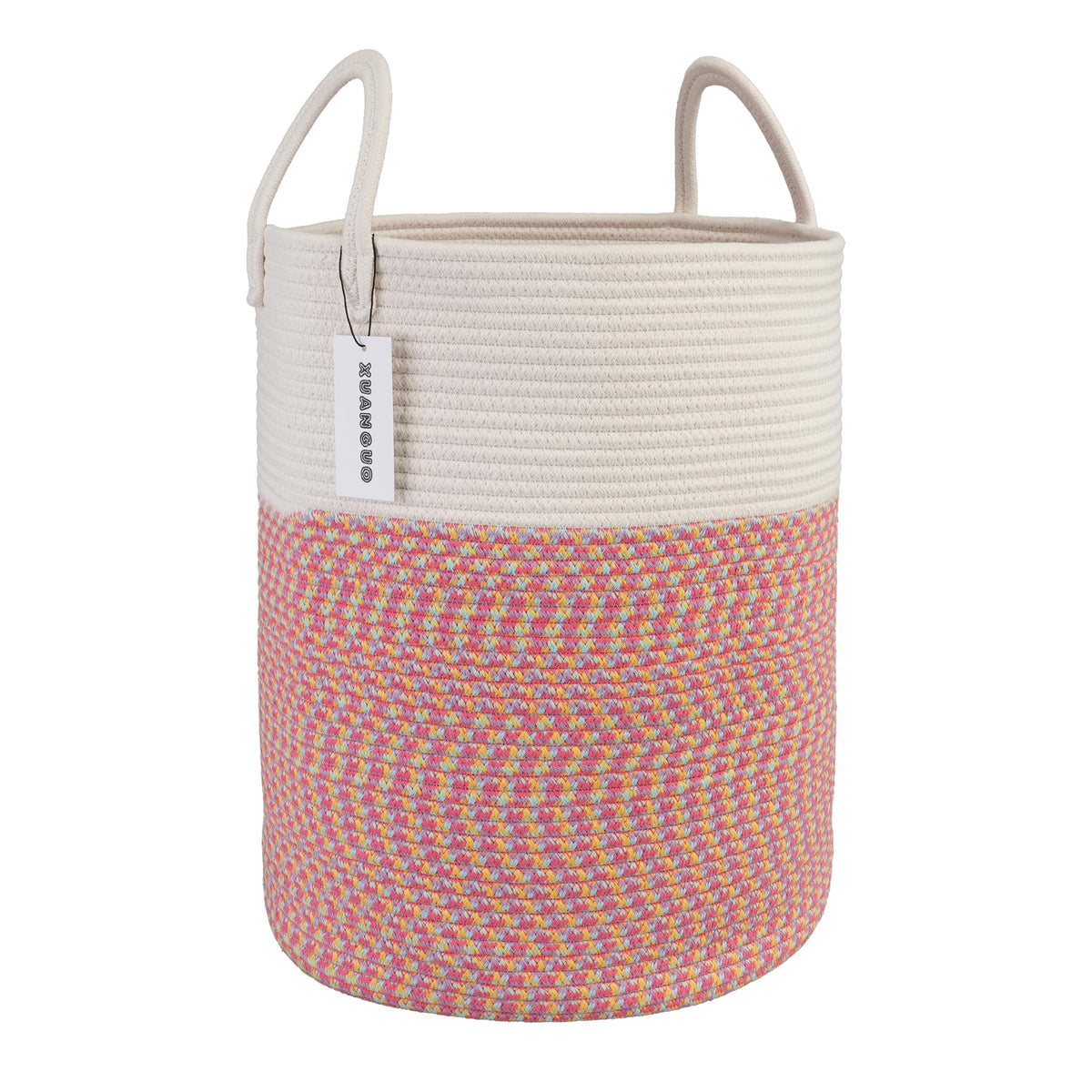 XUANGUO cotton rope laundry basket hamper 15d-18h stores clothes neatly.