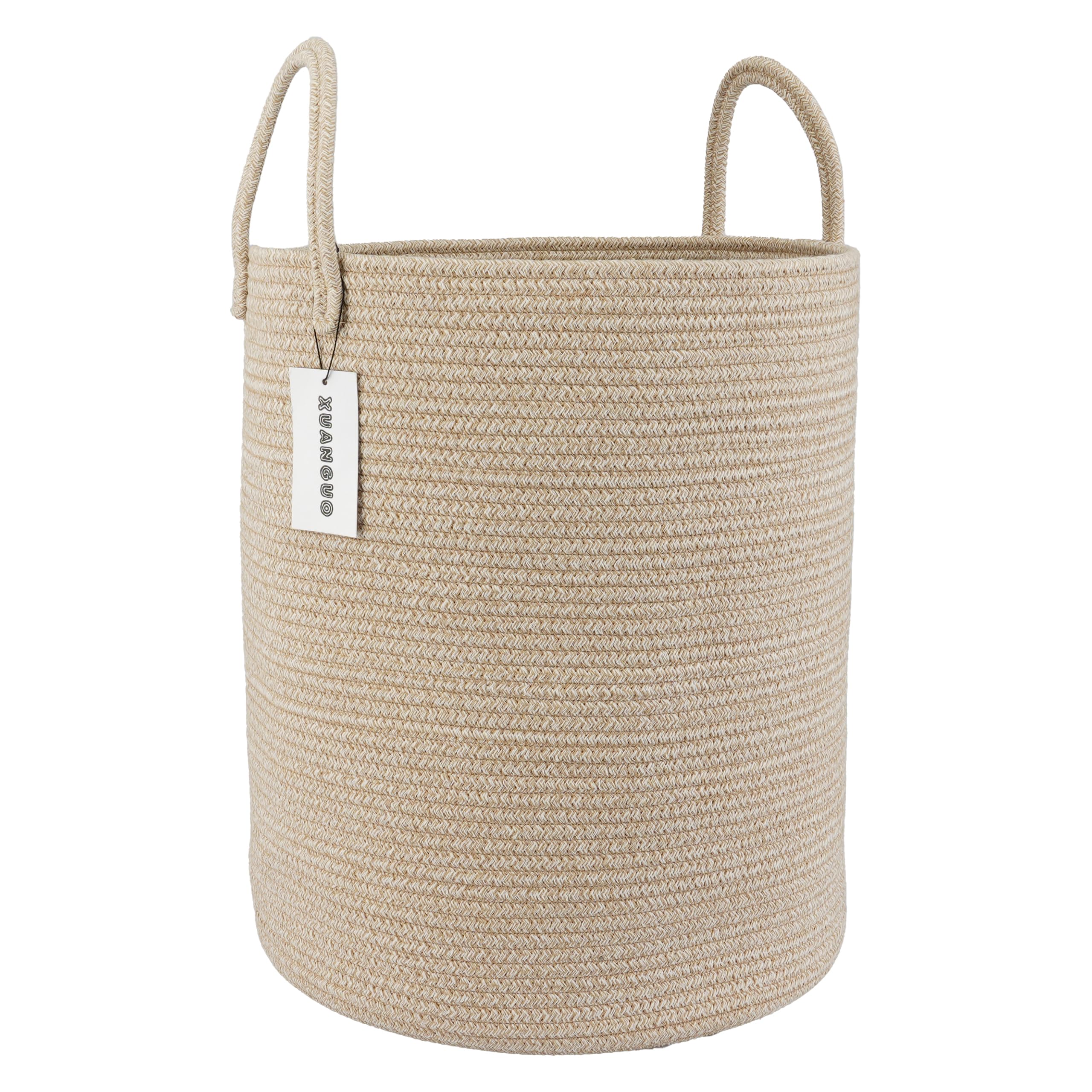 XUANGUO cotton rope laundry basket, 15D x 18H, with ample laundry capacity.