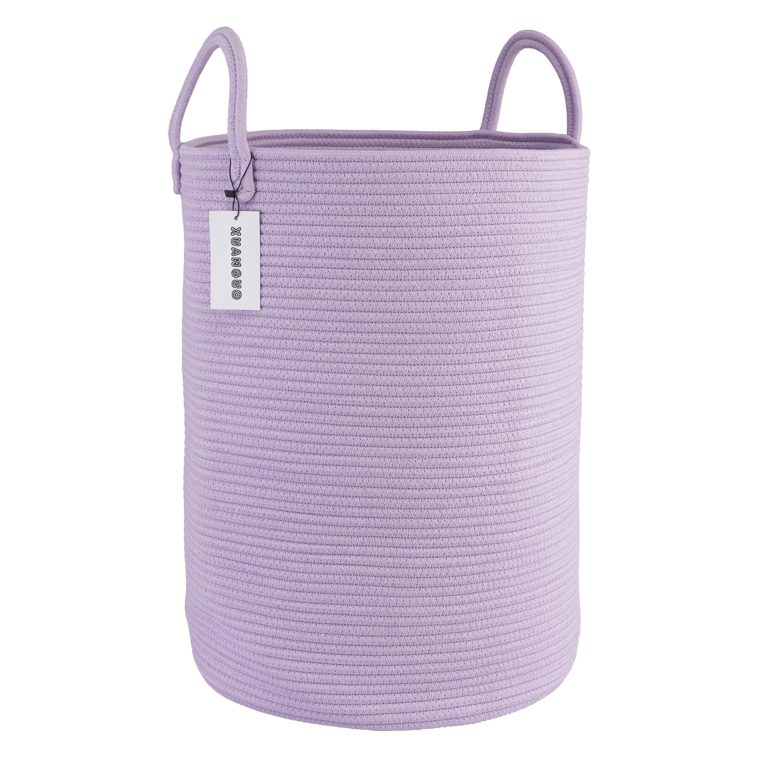 XUANGUO cotton rope laundry basket hamper, front view showing tall storage
