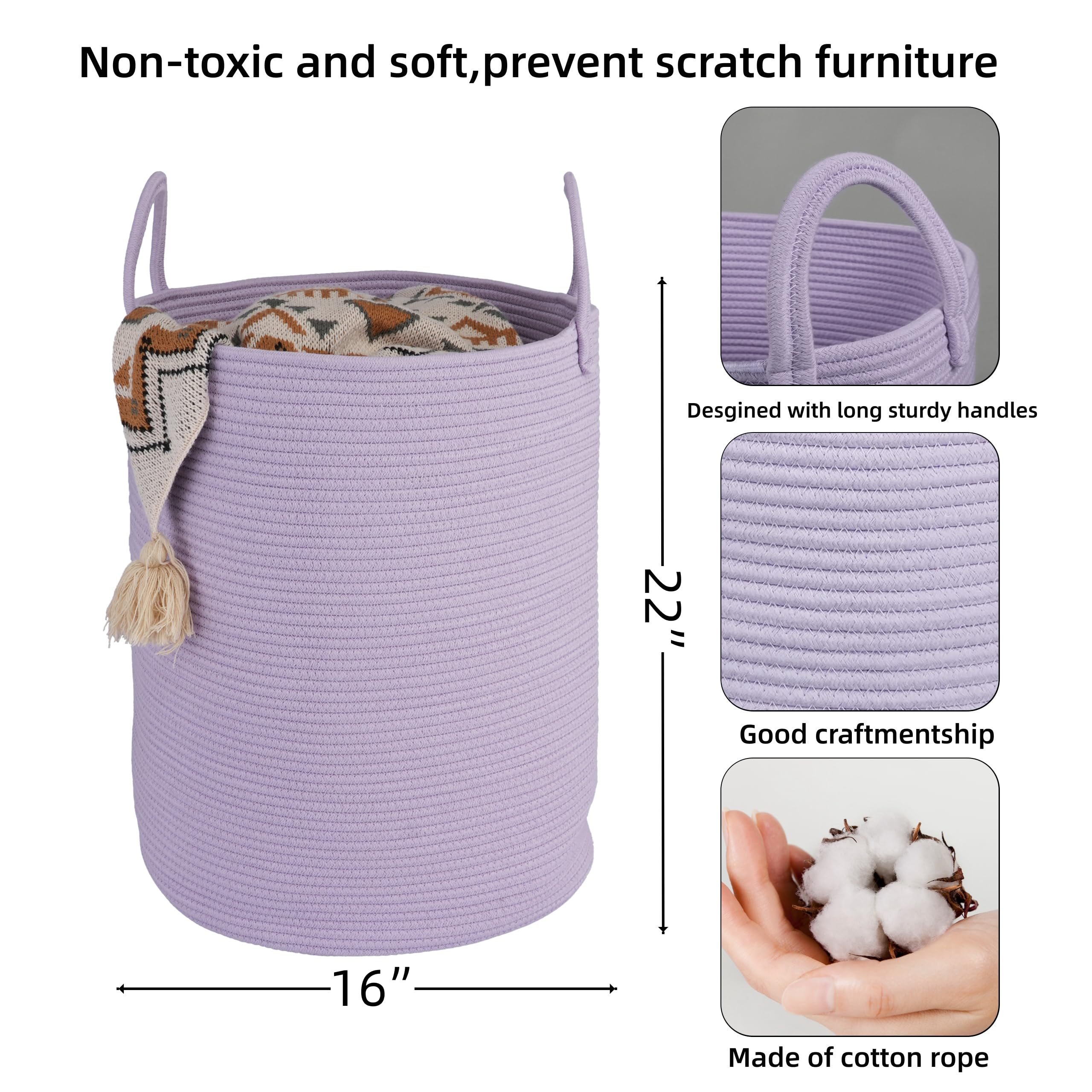 XUANGUO cotton rope laundry basket hamper, handles close-up for easy transport
