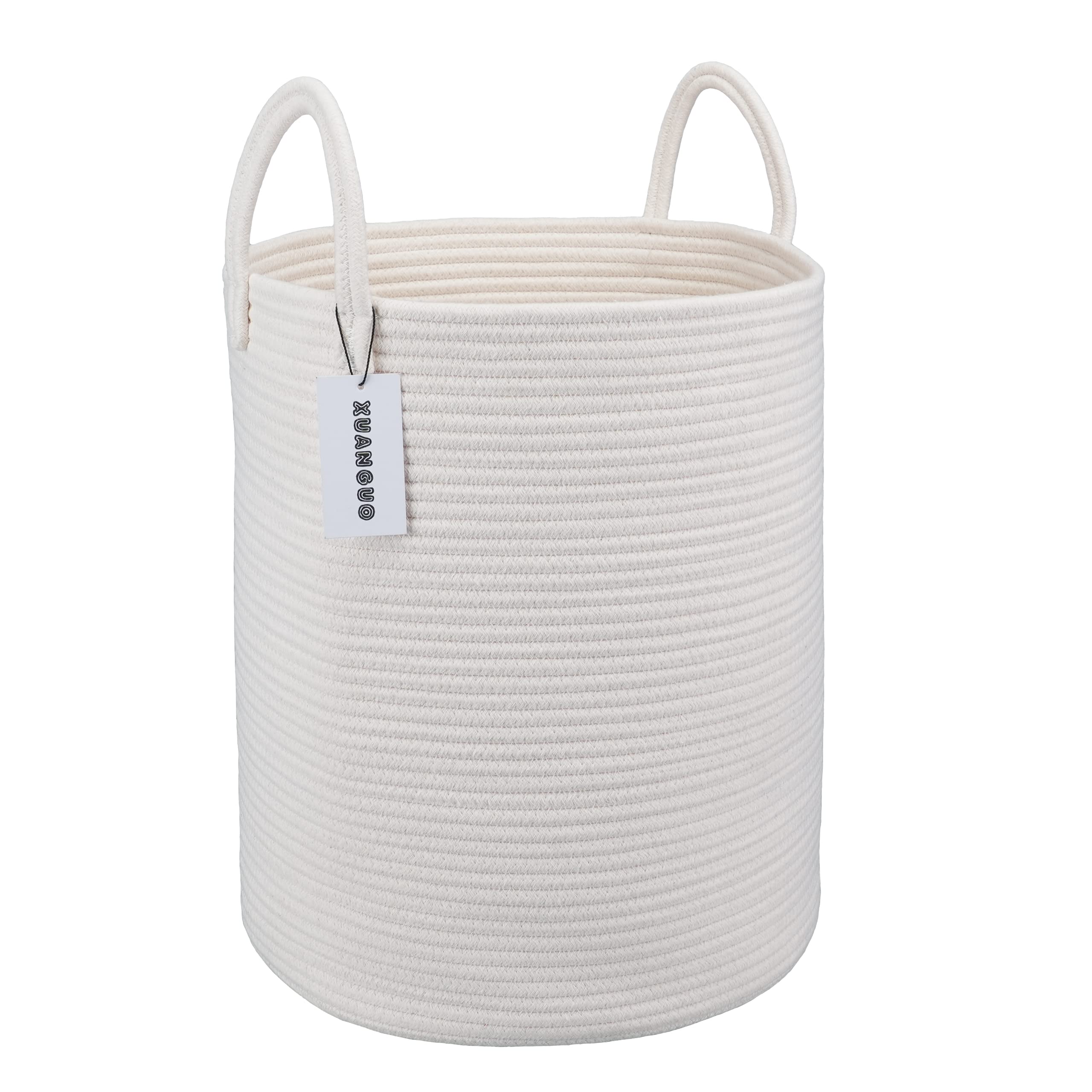 XUANGUO cotton rope laundry basket white front view for organized laundry storage