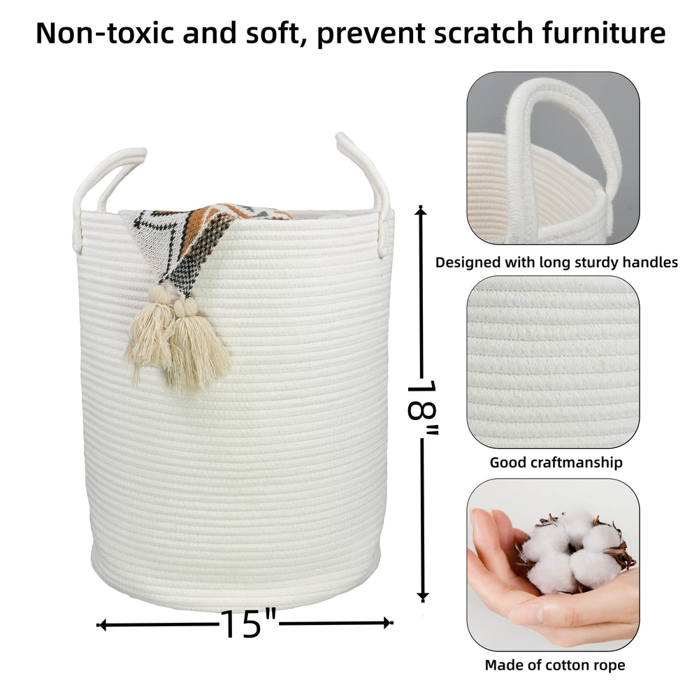 XUANGUO cotton rope laundry basket white side view for tidy room organization