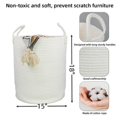 XUANGUO cotton rope laundry basket white side view for tidy room organization