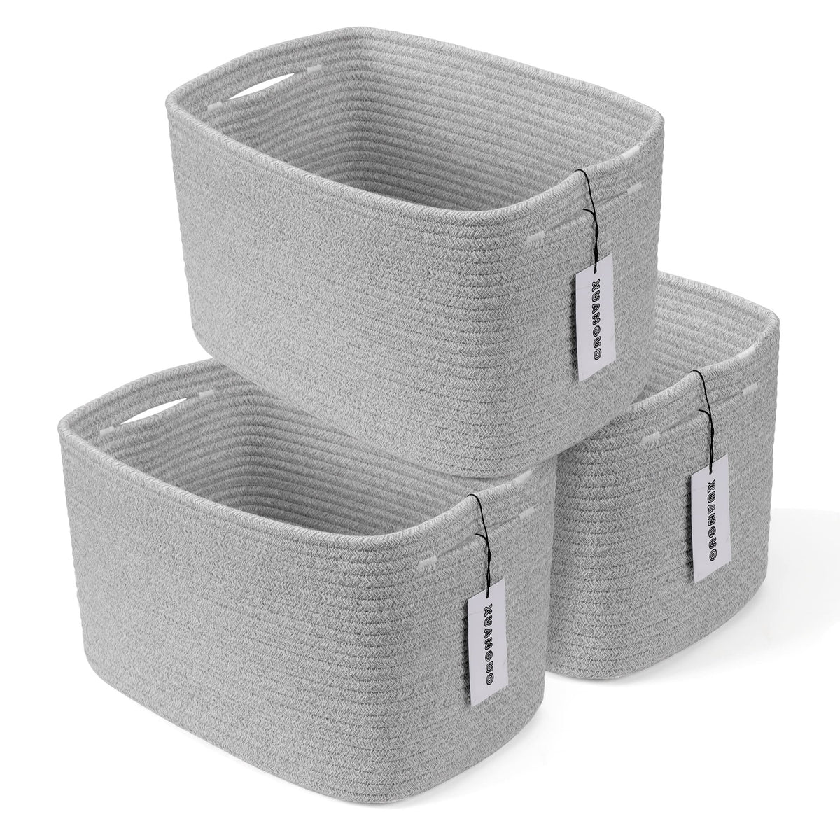 XUANGUO cotton rope storage basket rectangle on shelf, ideal for organization.