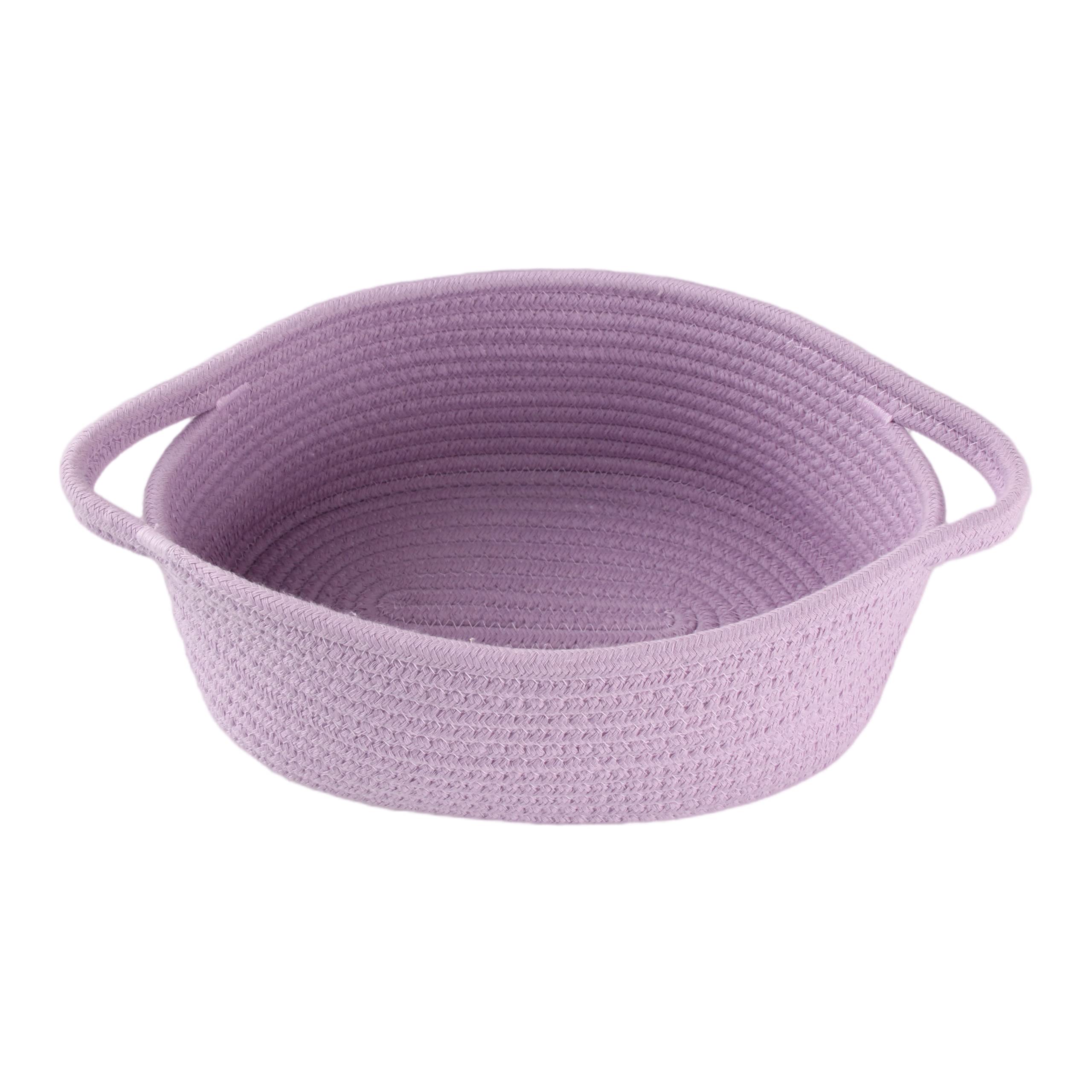 XUANGUO cute oval cotton rope basket with handle in light purple for toy storage
