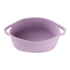XUANGUO cute oval cotton rope basket with handle in light purple for toy storage