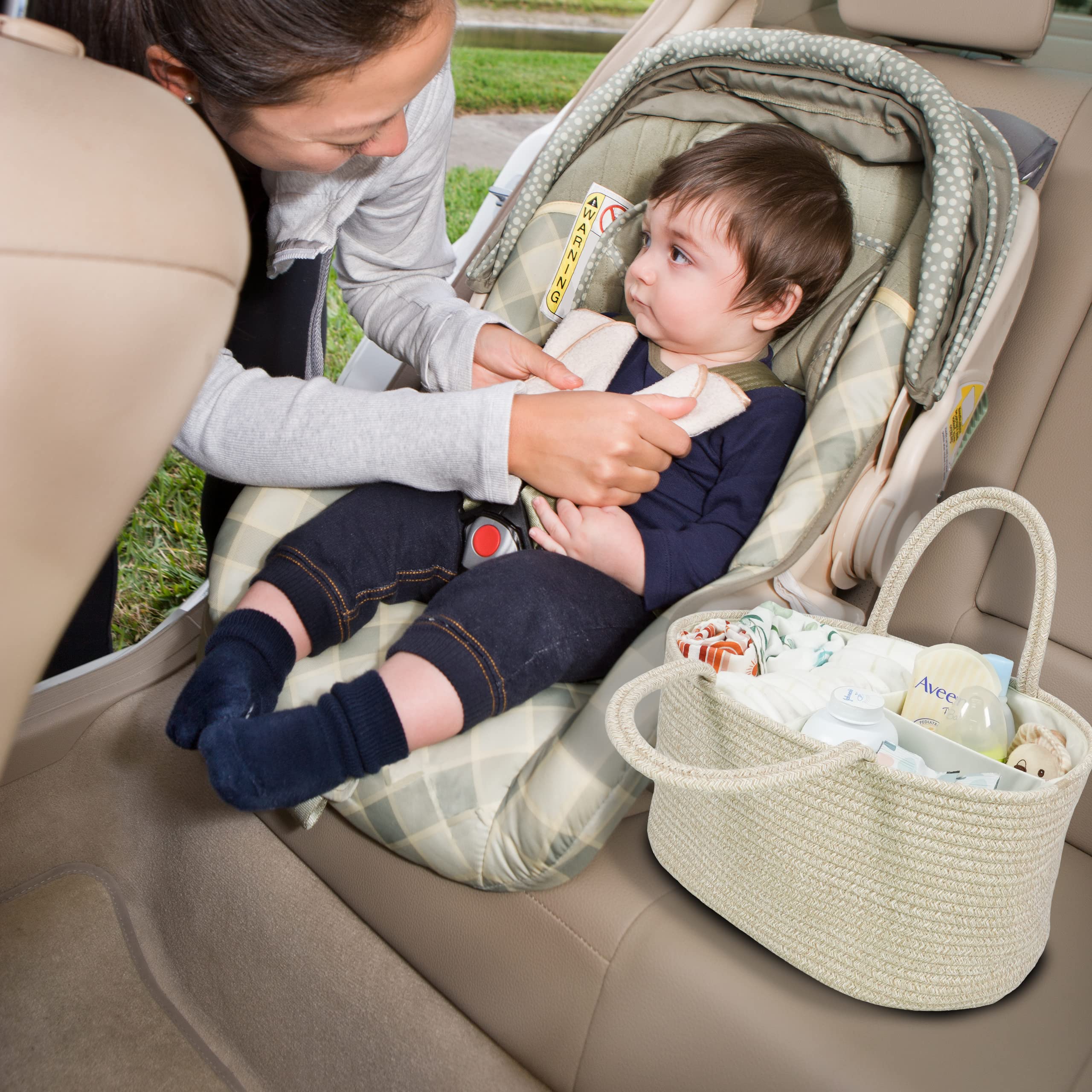 XUANGUO diaper caddy for changing tables keeps essentials within reach during changes.