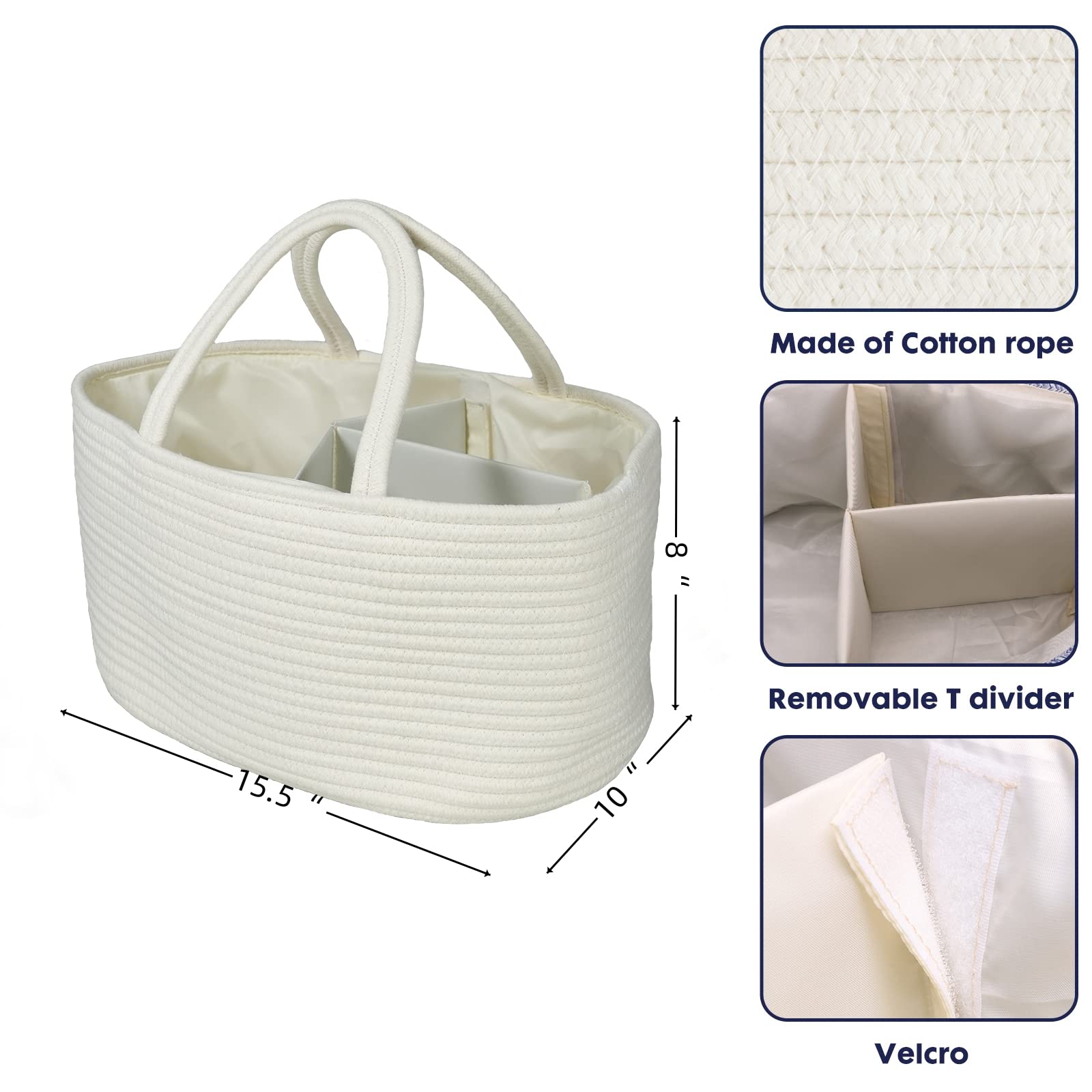 XUANGUO diaper caddy with removable dividers for flexible storage.