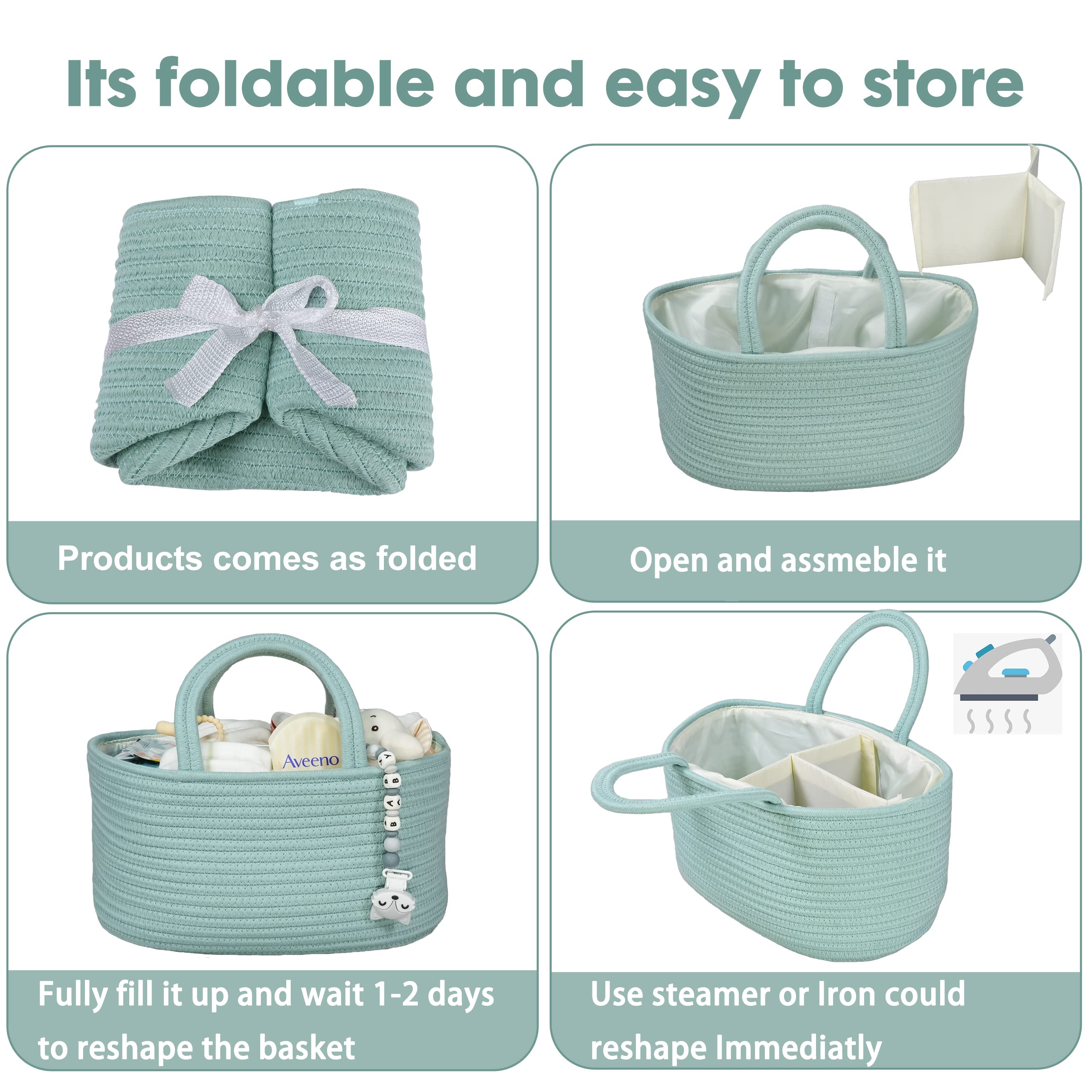 XUANGUO diaper caddy in light green to match neutral nursery decor