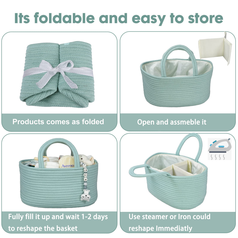 XUANGUO diaper caddy in light green to match neutral nursery decor
