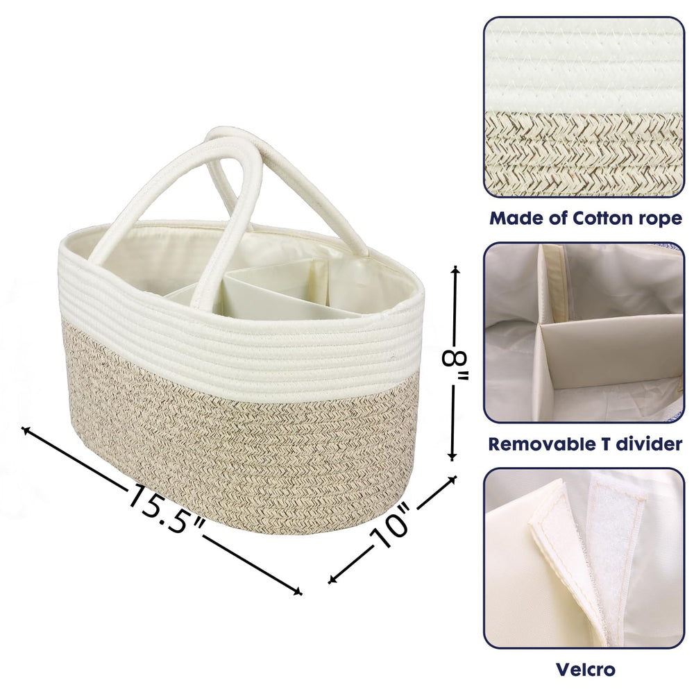 XUANGUO diaper caddy side view highlighting sturdy handles for portability