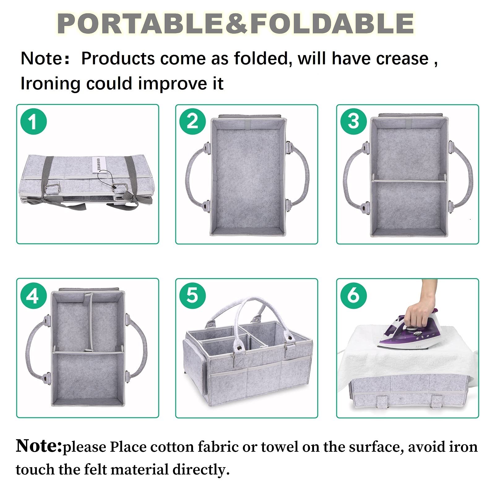 XUANGUO foldable diaper caddy in use shows generous capacity