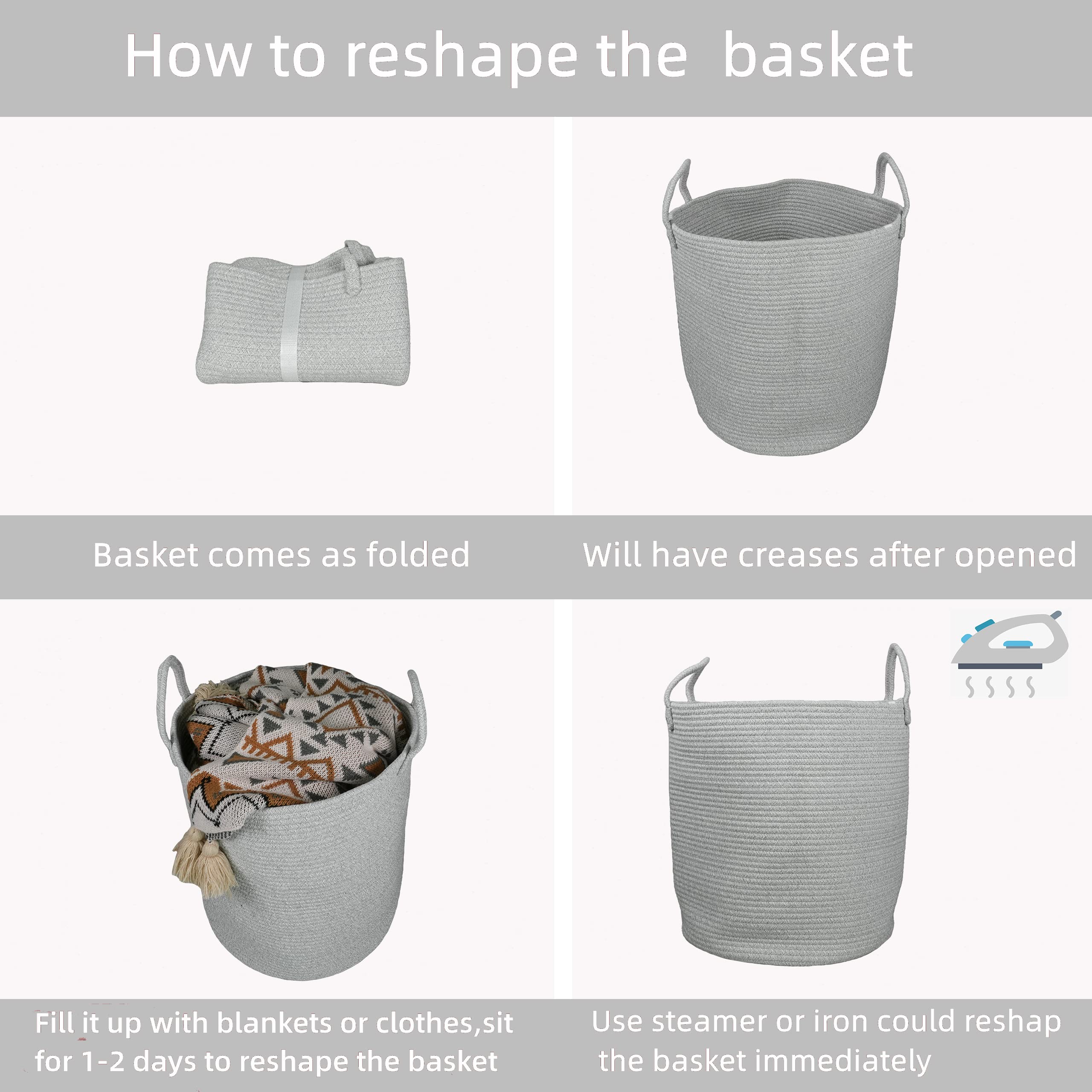 XUANGUO foldable tall rope basket demonstrates easy storage when not in use
