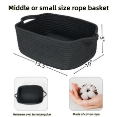 XUANGUO woven rope basket in bedroom demonstrates compact 13.5x10x5 storage efficiency.