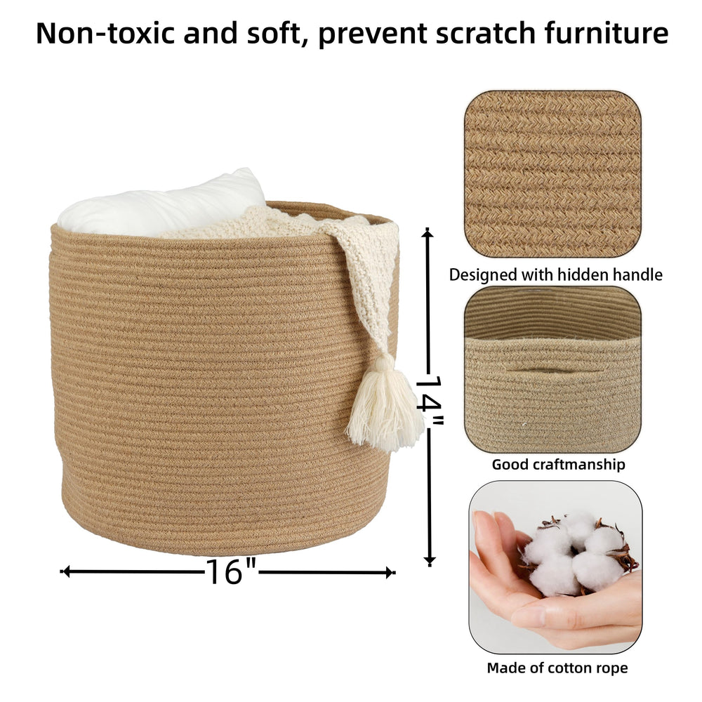 XUANGUO jute rope basket for toy storage keeps stuffed animals organized.