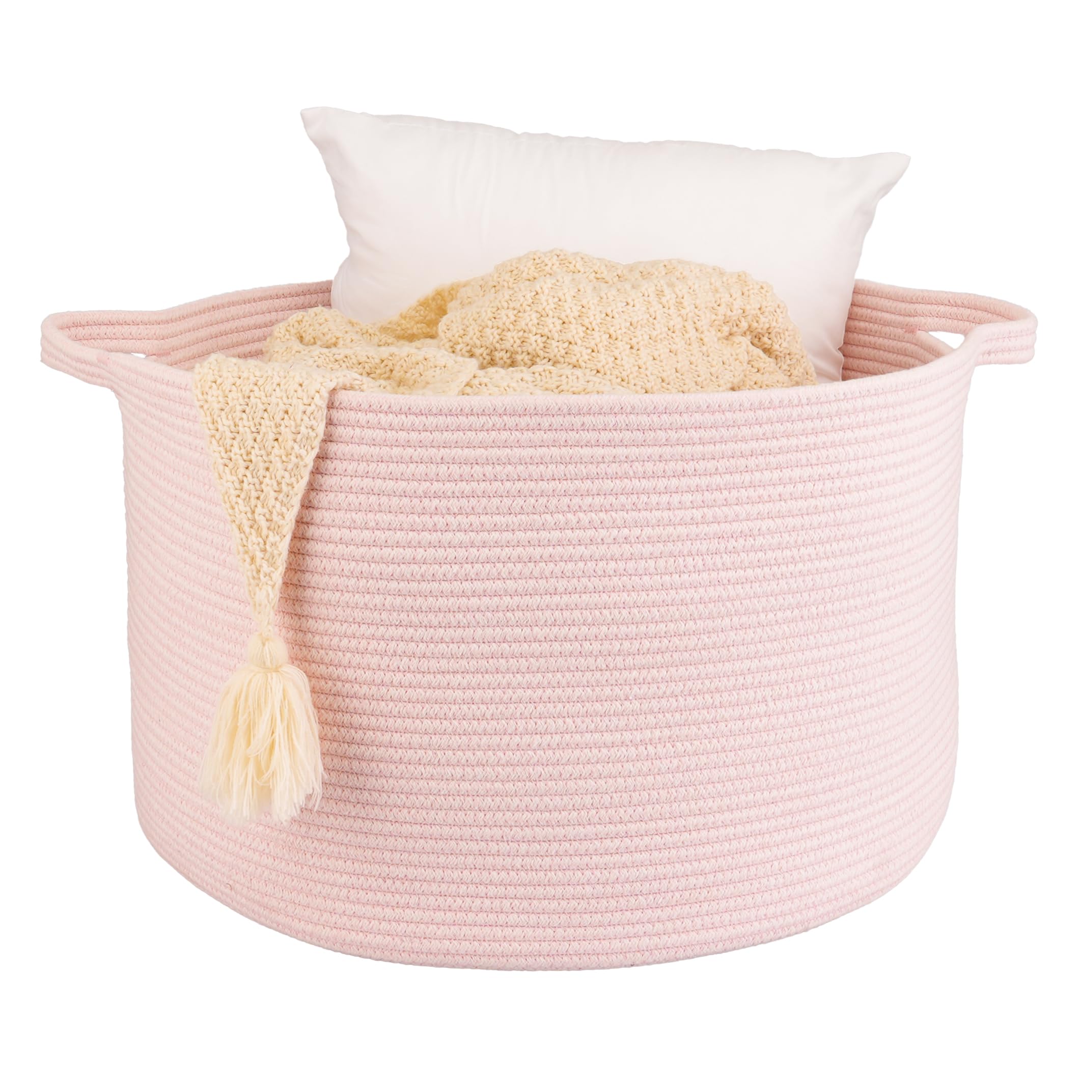 XUANGUO large blanket basket with handles in pink for blanket storage