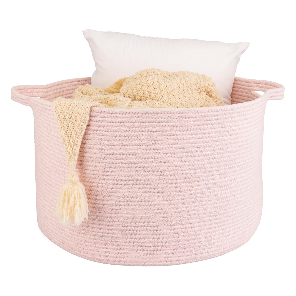 XUANGUO large blanket basket with handles in pink for blanket storage