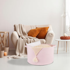 XUANGUO nursery rope basket in pink blends with decor
