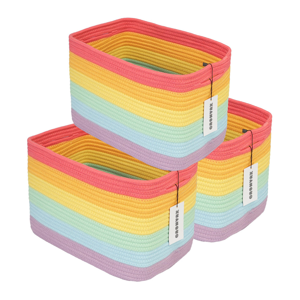 XUANGUO Rainbow Storage Basket top view highlighting spacious organization on a shelf