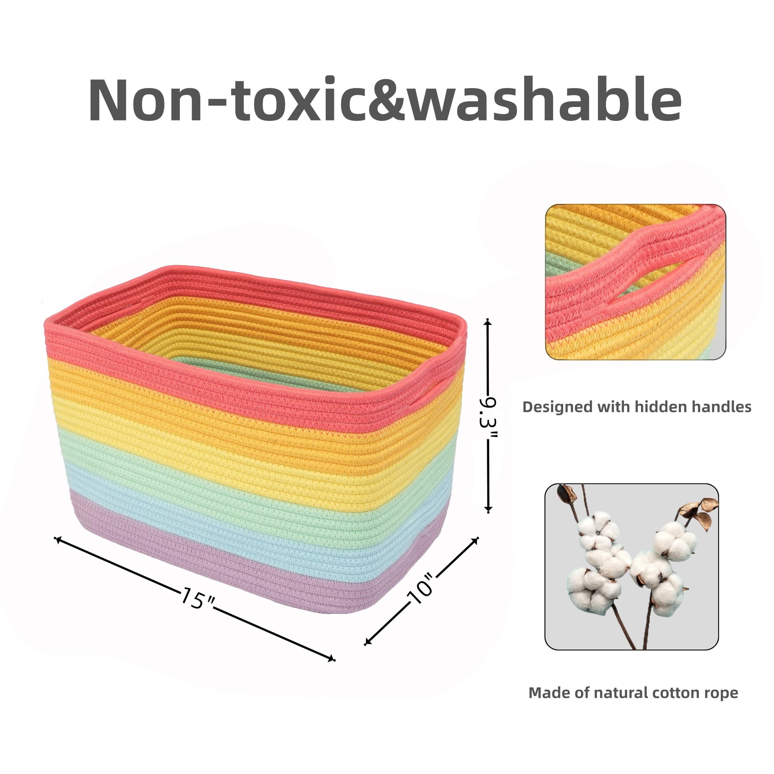 XUANGUO Rainbow Storage Basket folded close-up shows soft cotton rope texture
