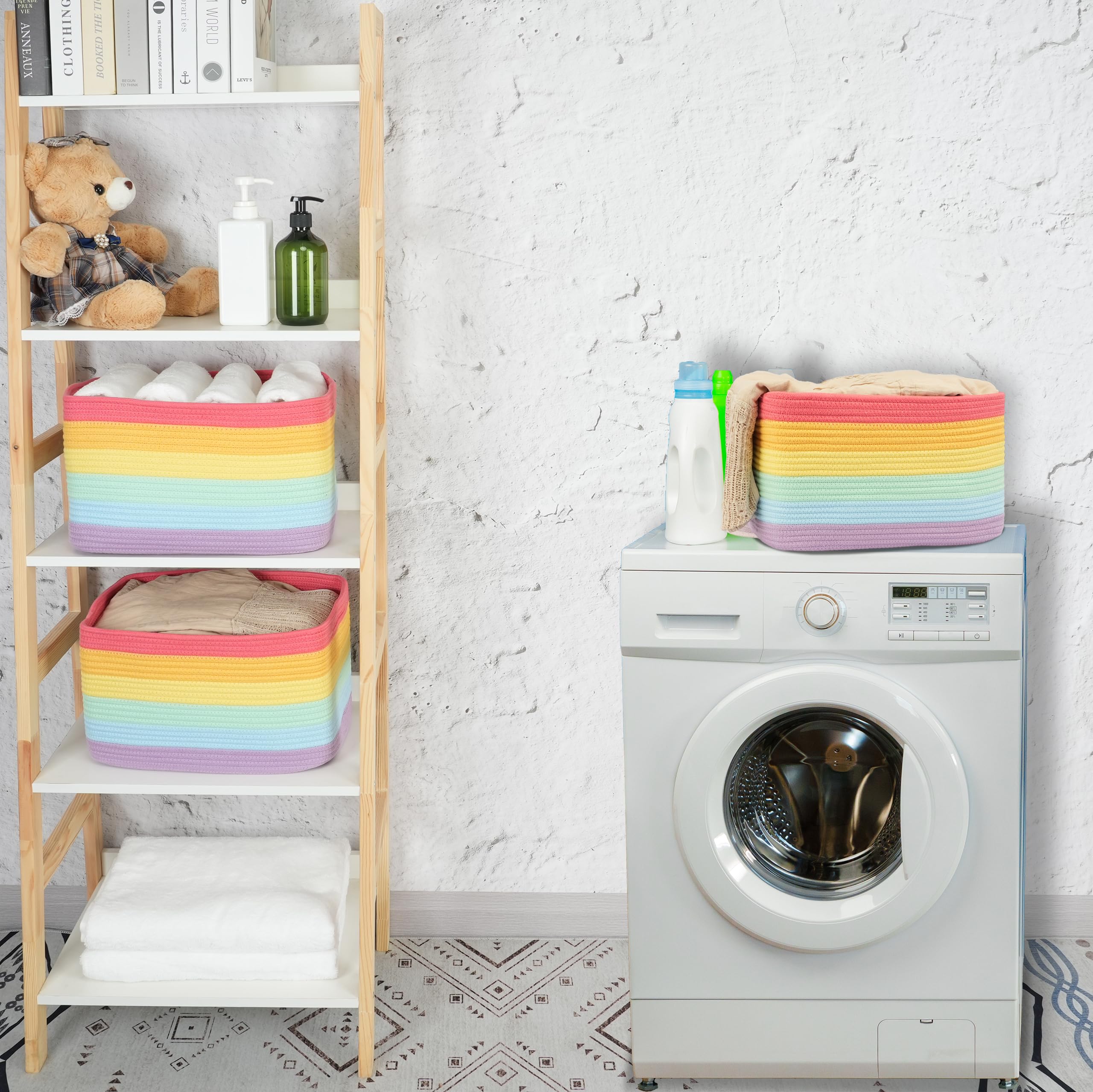 XUANGUO Rainbow Storage Basket handles detail shows easy-move design